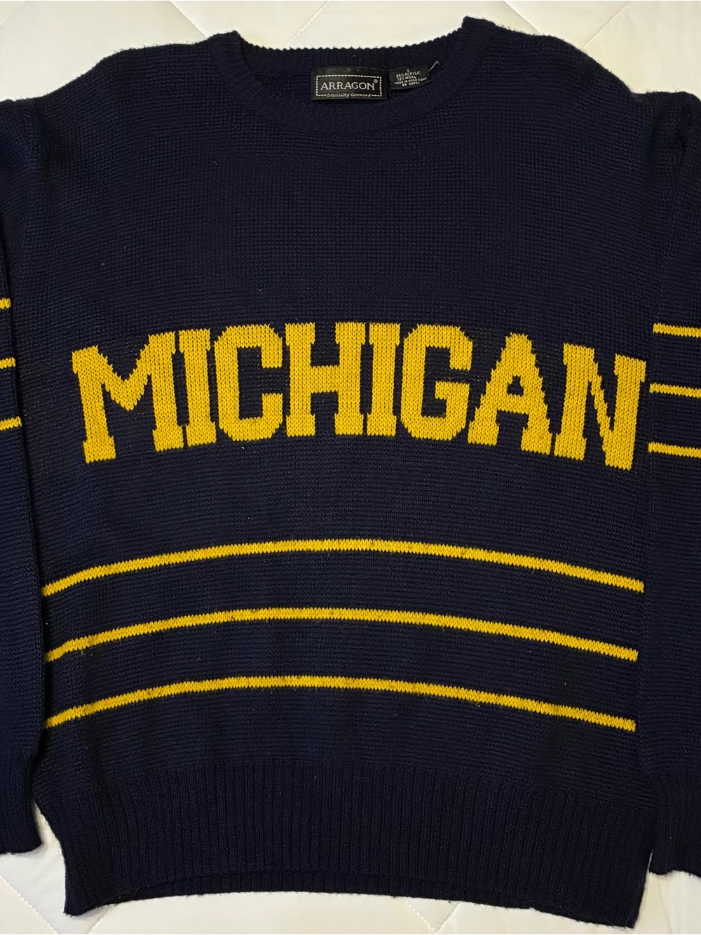 Navy Michigan Crewneck Sweater with Yellow Lettering